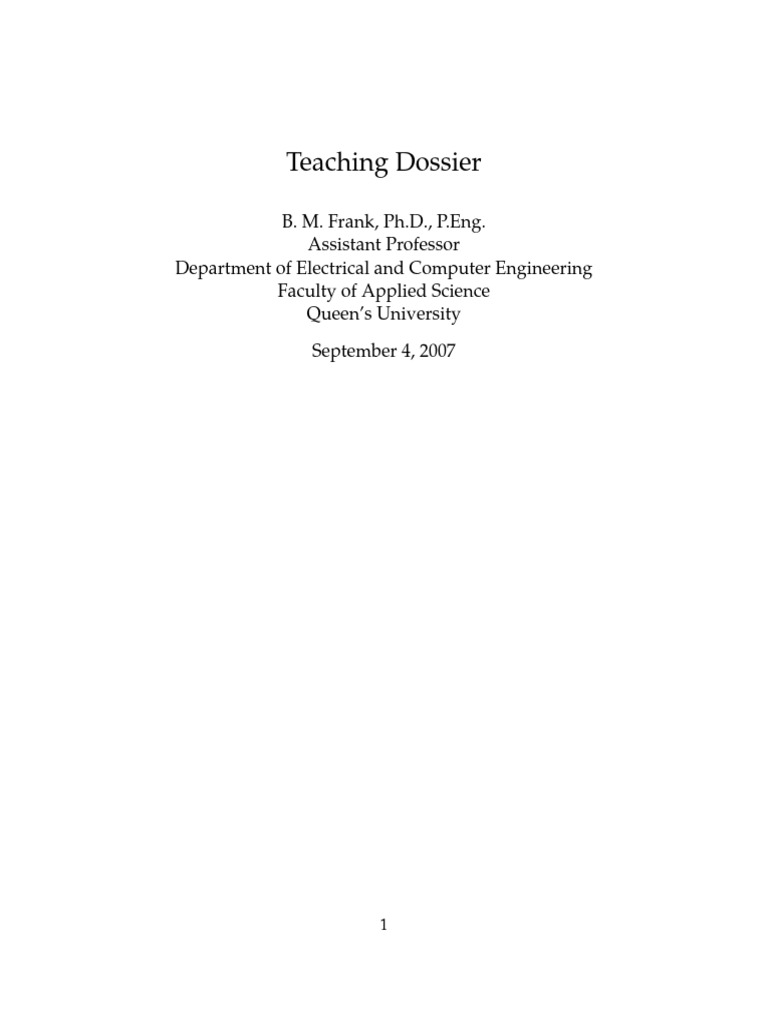 Teaching Dossier of B.M. Frank, Ph.D. | PDF | Lecture | Electronic ...