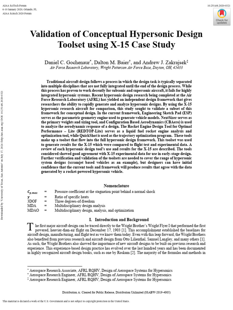 Gochenaur Et Al 2020 Validation of Conceptual Hypersonic Design Tool ...