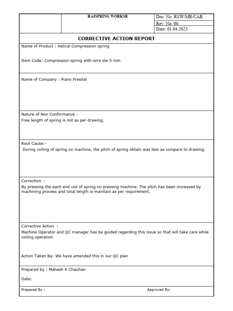 MR 17 CAPA Format | PDF