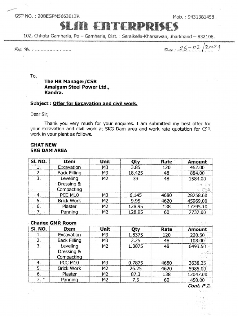 CSR Civil Work Quotation | PDF