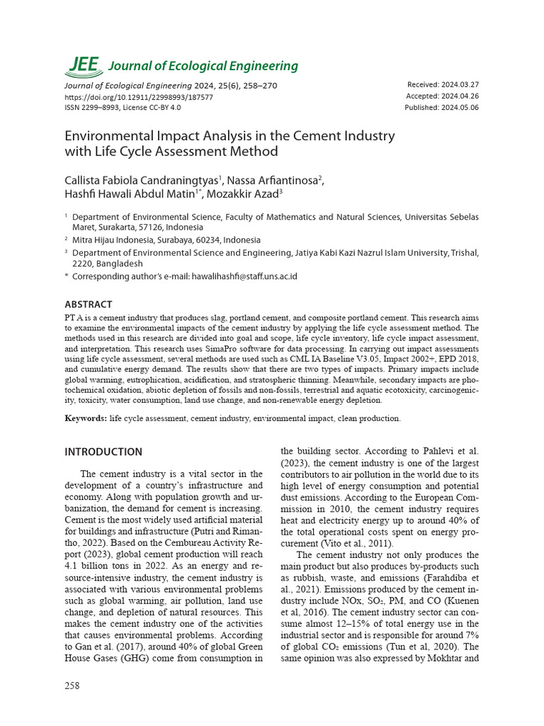 Environmental Impact Analysis in the Cement Industry with Life Cycle ...