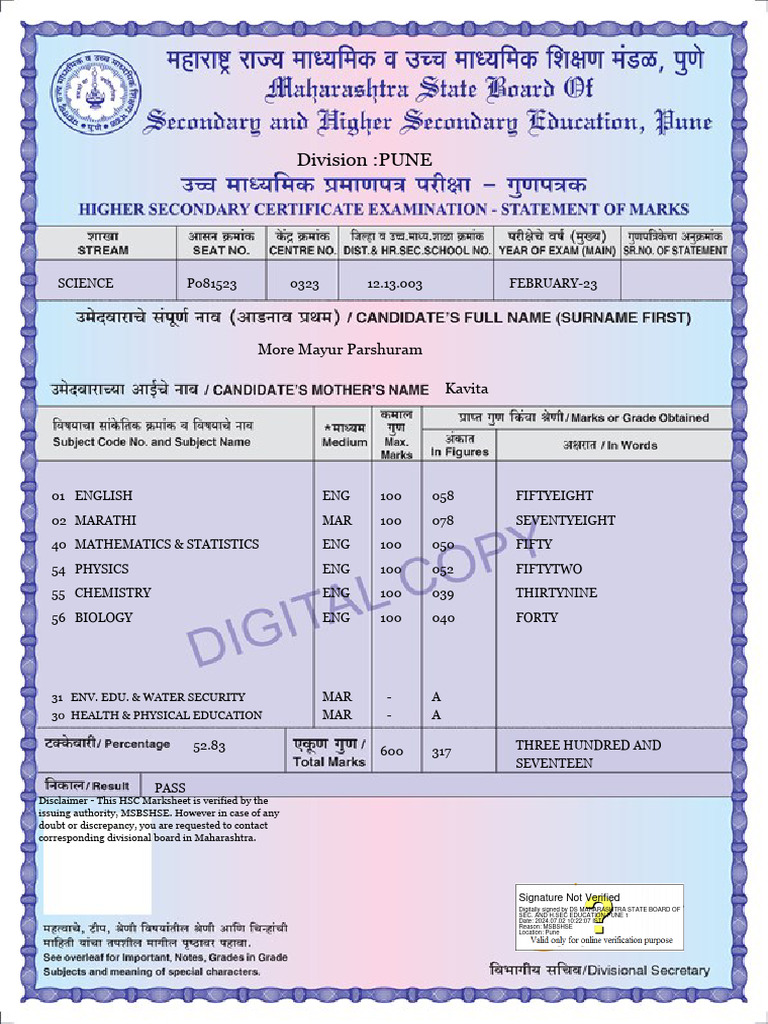 Muhs Result 2024 1st Year