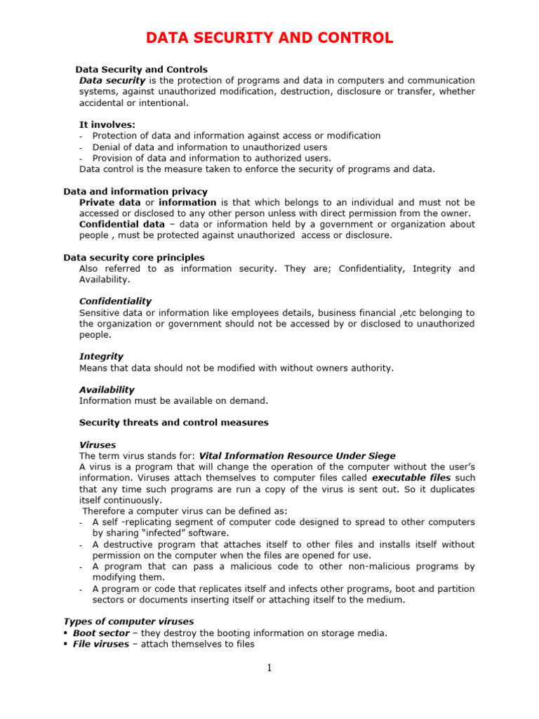 Data Security And Control Pdf Computer Virus Encryption