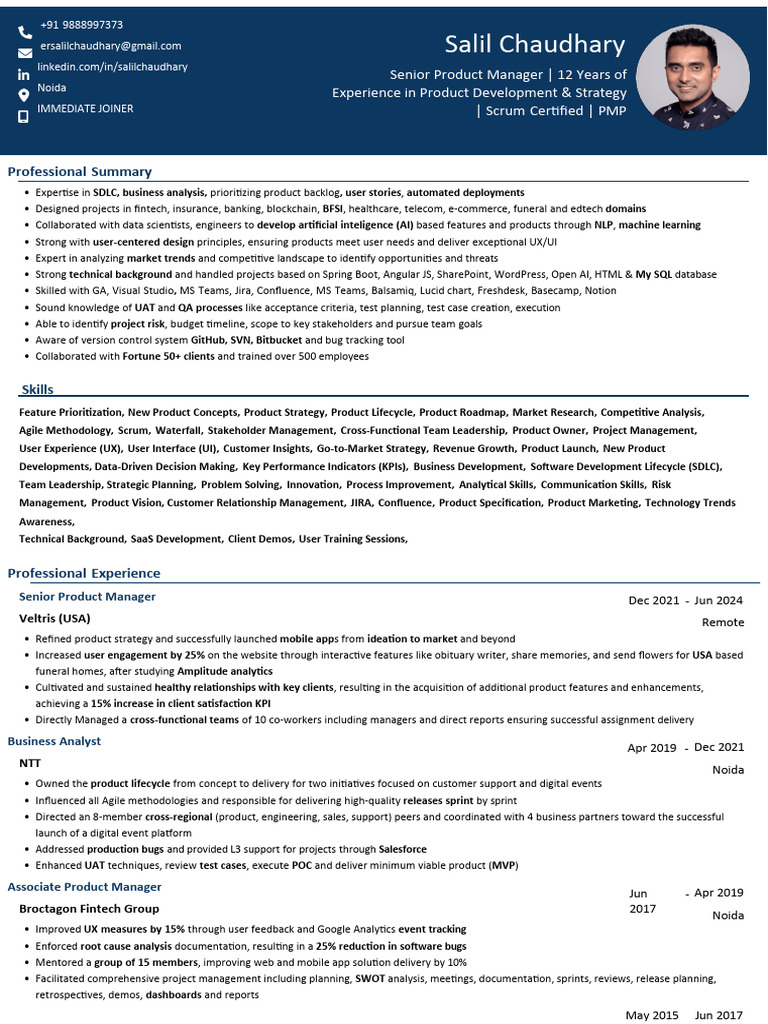 Salil Chaudhary: Senior Product Manager Profile | PDF | Software ...