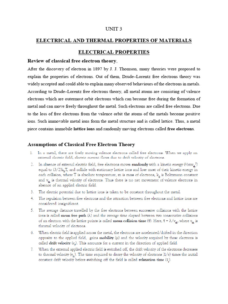 Copper Conductivity and Free Electron Theory | PDF | Electrical ...