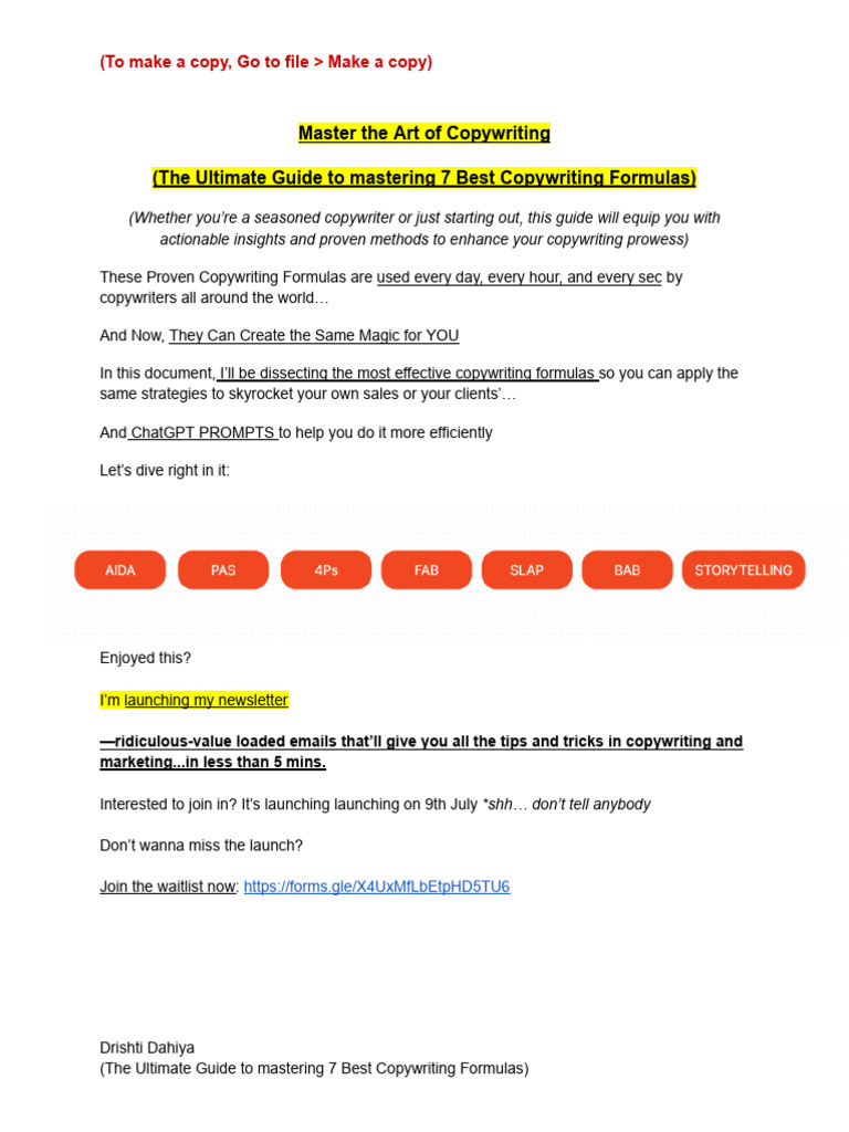 Mastering 7 Copywriting Formulas | PDF | Copywriting