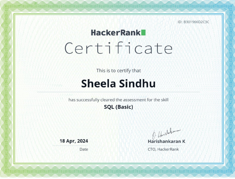 SQL Basic Certificate PDF