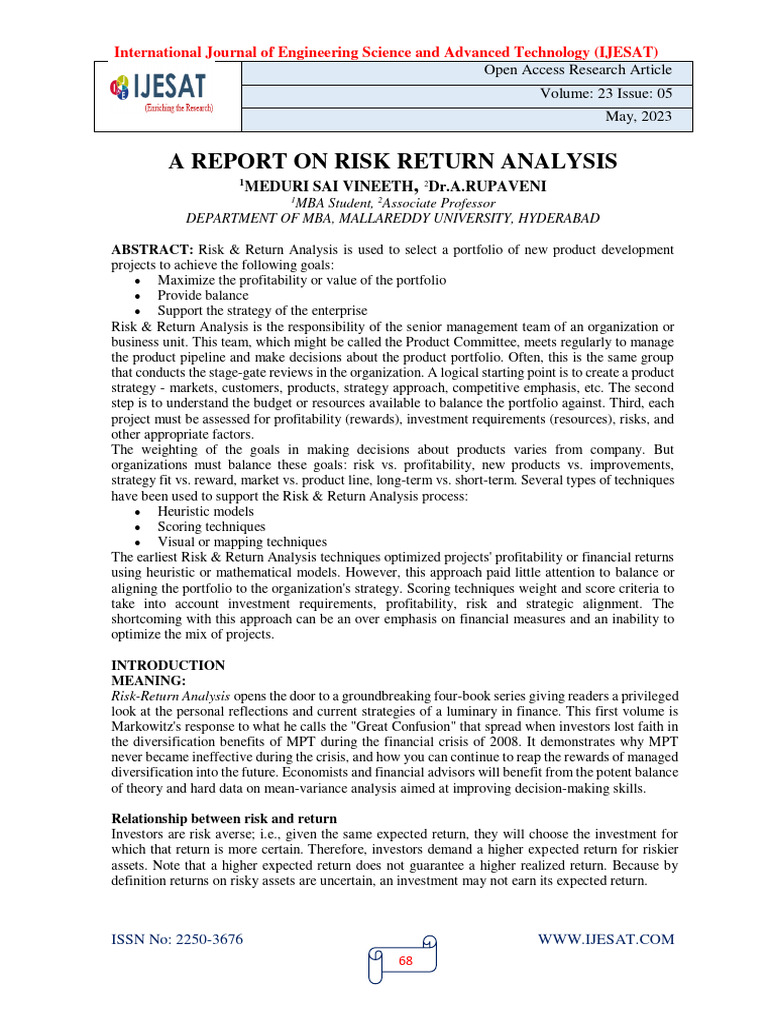 Risk-Return Analysis in Portfolio Management | PDF | Financial Risk ...