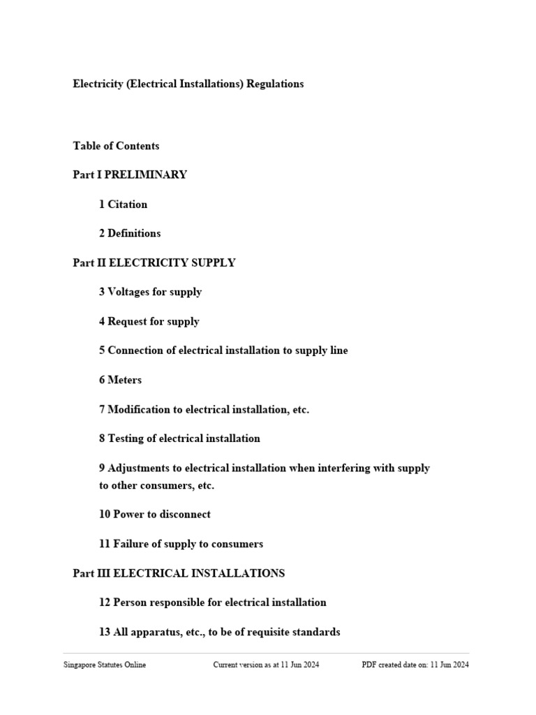 Singapore Electricity Installation Regulations | PDF | Electrical ...