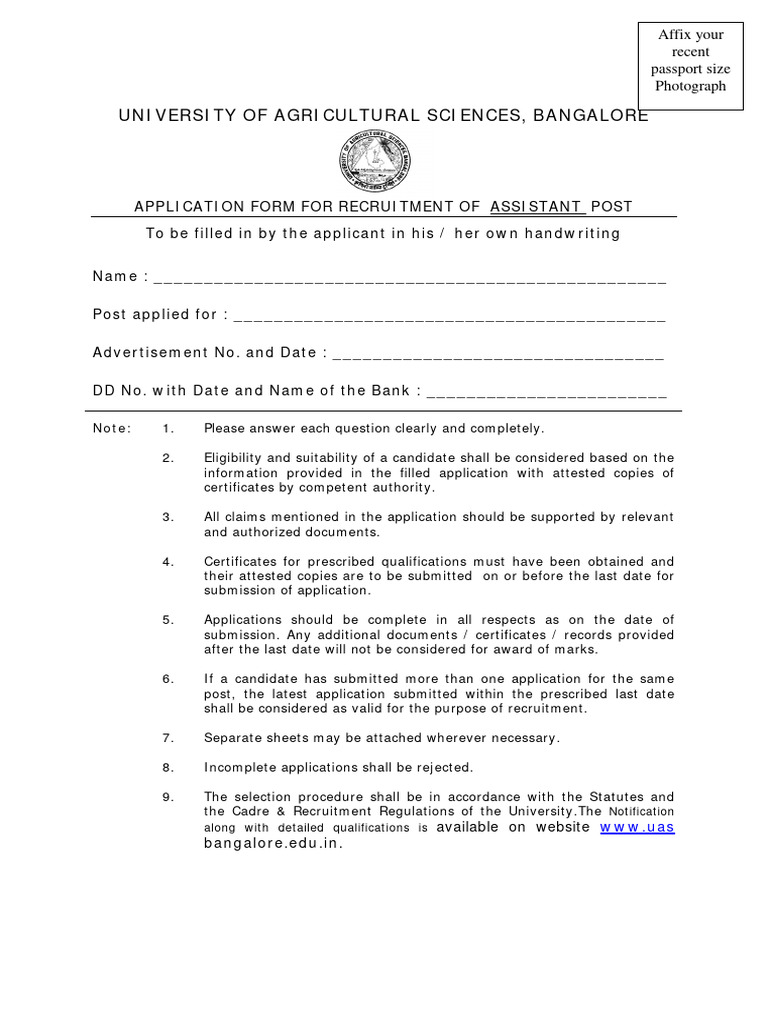 Application for Assistant Post | PDF | Academic Degree | Diploma