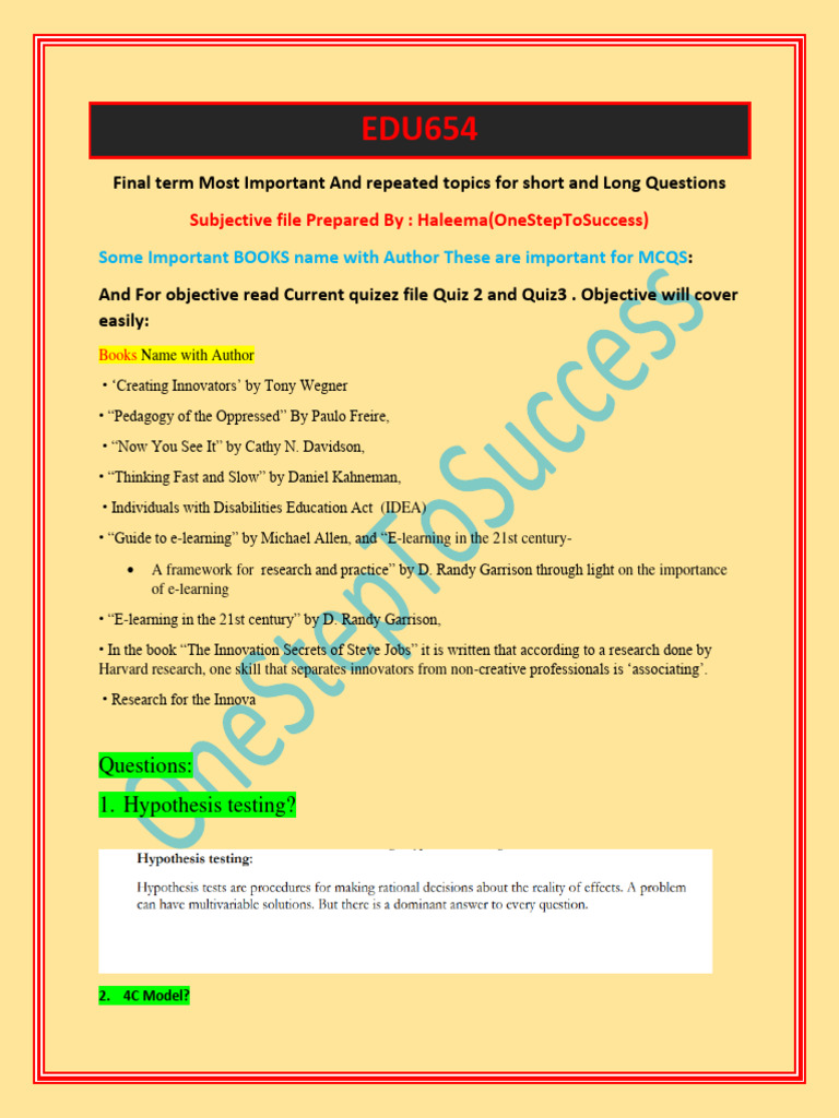 EDU654 Final Term Study Guide | PDF | Storytelling | Learning