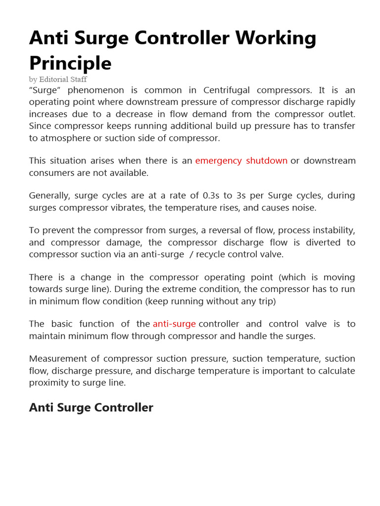 Anti Surge Controller Working Principle | PDF | Valve | Discharge ...
