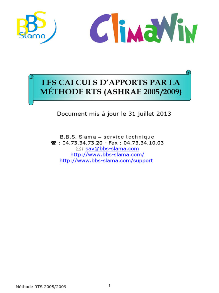 Calculs Apports Méthode RTS 2005/2009 | PDF | Soleil | Conduction thermique