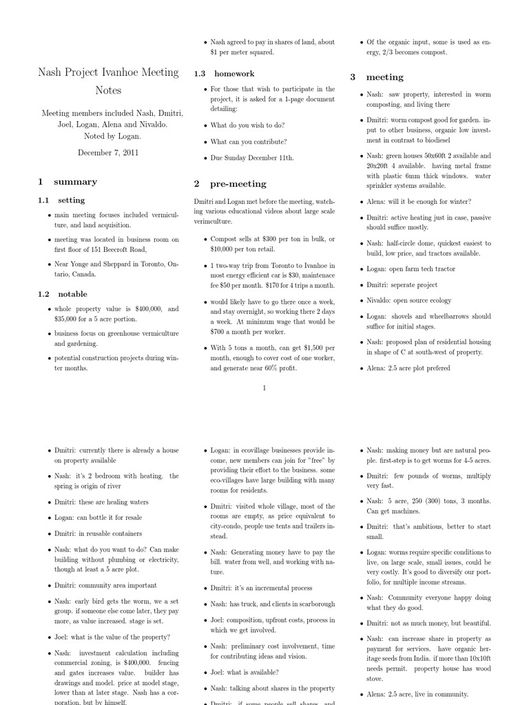 Nash Project Ivanhoe Meeting Notes Dec 7 2011 PDF Compost Nature