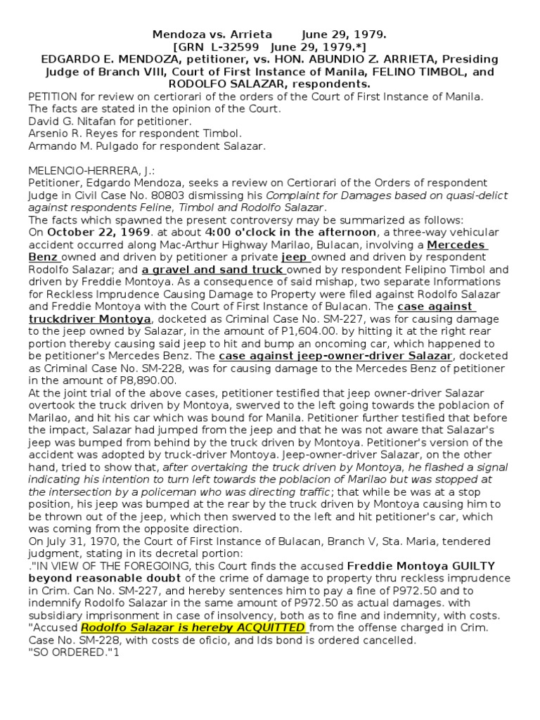 Mendoza vs arrieta pdf burden of proof law lawsuit