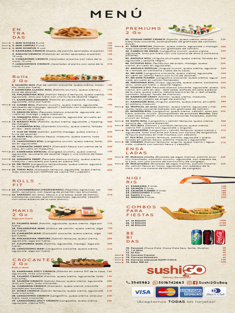 MENU SUSHI Comprimido | PDF | Alimentos | Cocina