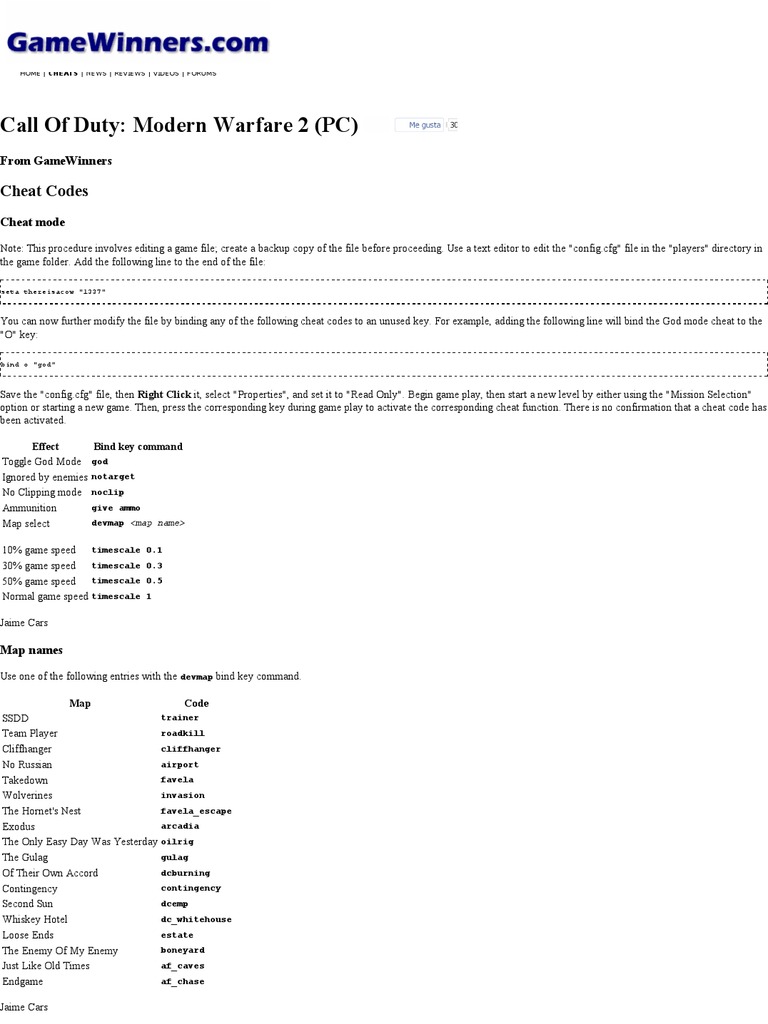 Call of Duty_ Modern Warfare 2 (PC) Cheat Codes, Hints, And Help