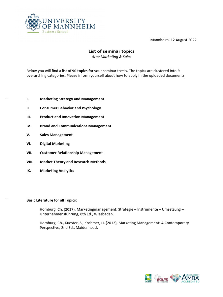 Marketing Seminar Topics Overview | PDF | Sales | Marketing