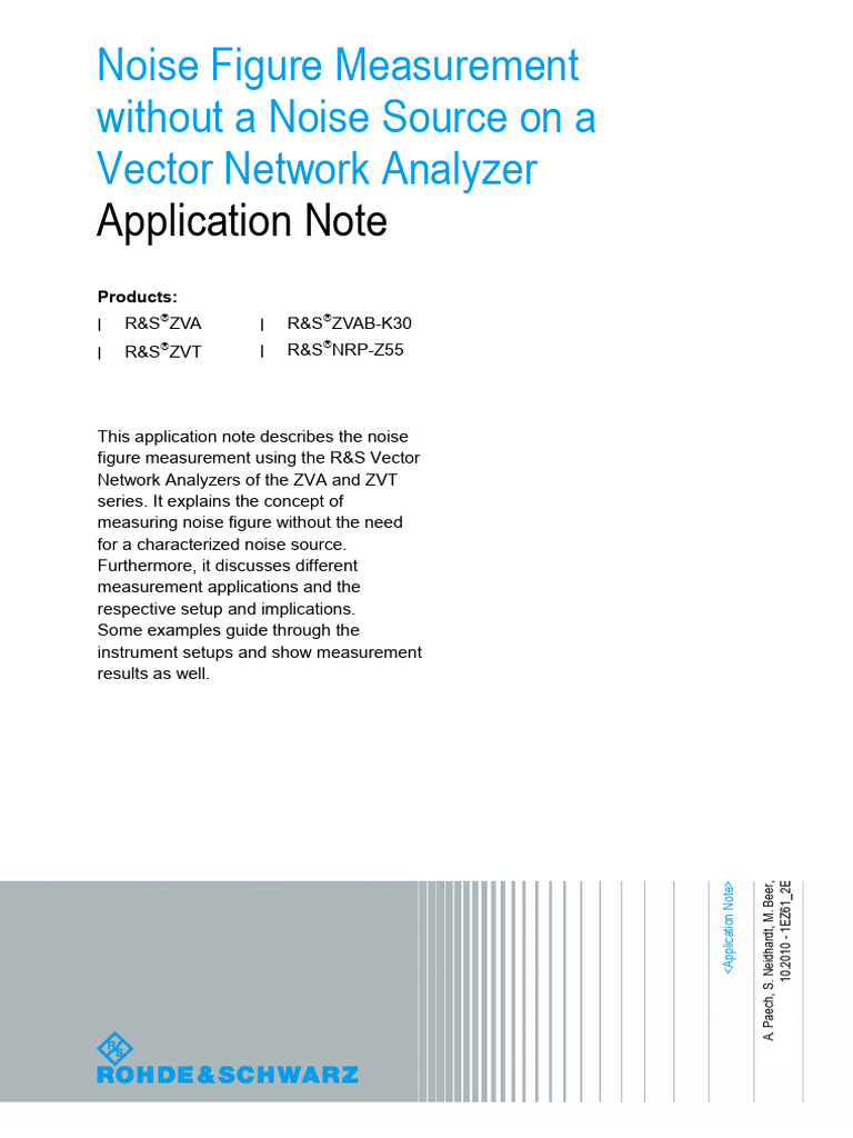 Noise Figure Measurement with ZVA Series | PDF | Amplifier | Decibel