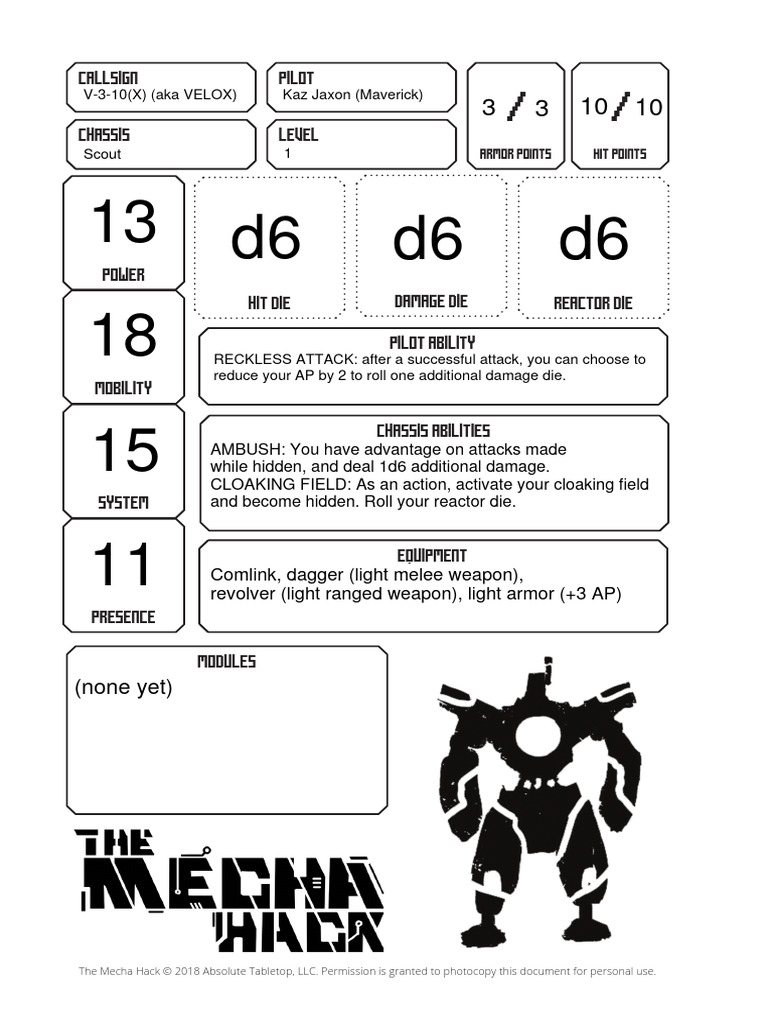 Mecha Hack RPG Player Aid Guide | PDF | Role Playing Games | Gaming