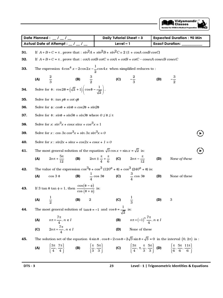 Trigonometry DTS-3 | PDF | Complex Analysis | Mathematical Relations