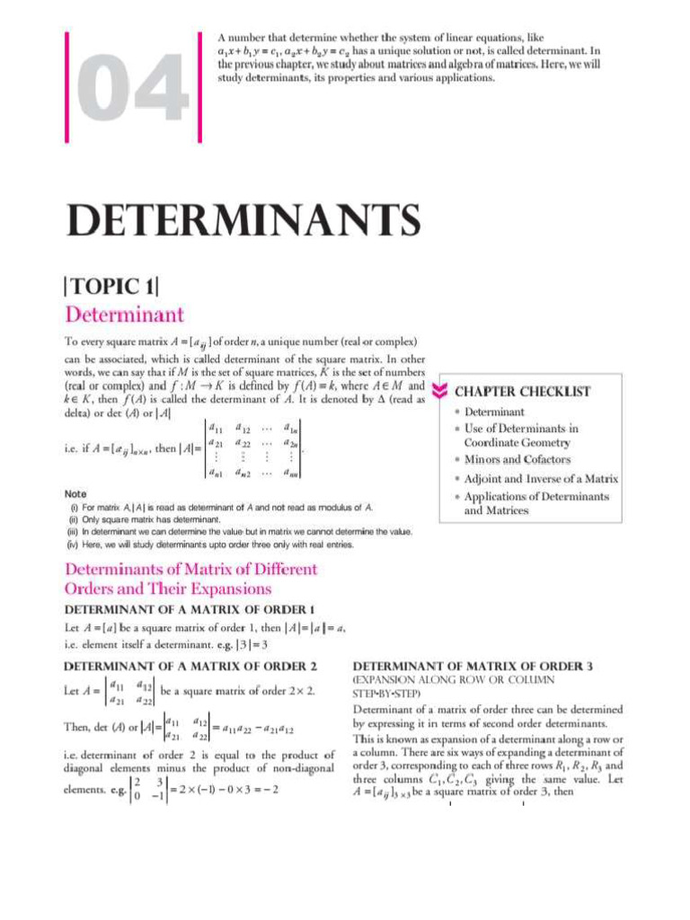 Class 12 Determinants Notes | PDF