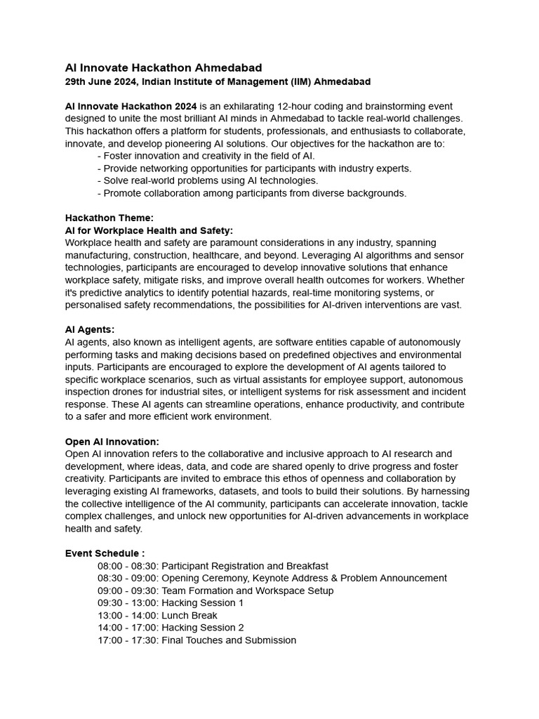 AI Innovate Hackathon Ahmedabad | PDF | Artificial Intelligence ...