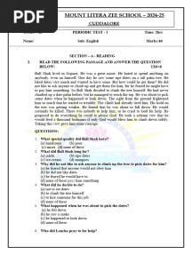 Question Paper Grade - 7 - English PT-1 - 2024 - 2025