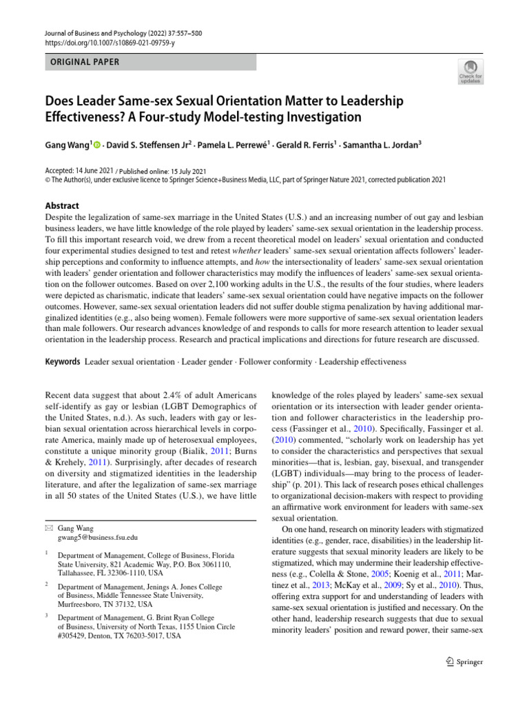 Does Leader Same-Sex Sexual Orientation Matter To Lead | PDF | Sexual ...