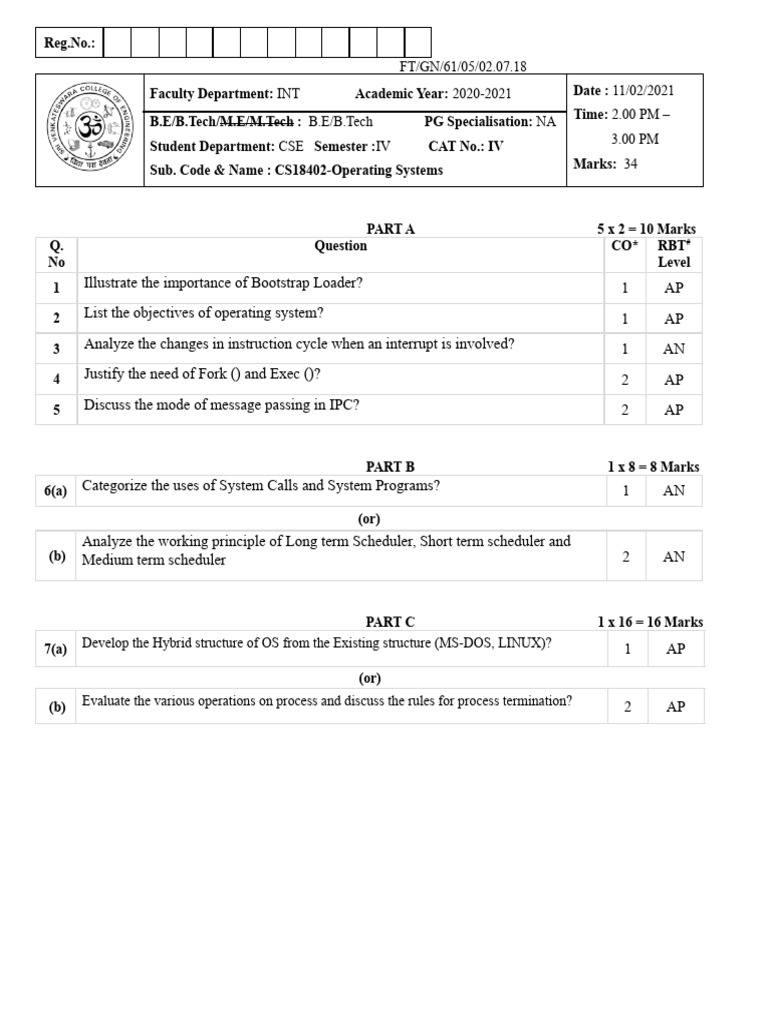 Operting system- CAT 1 | PDF | Operating System | Office Equipment