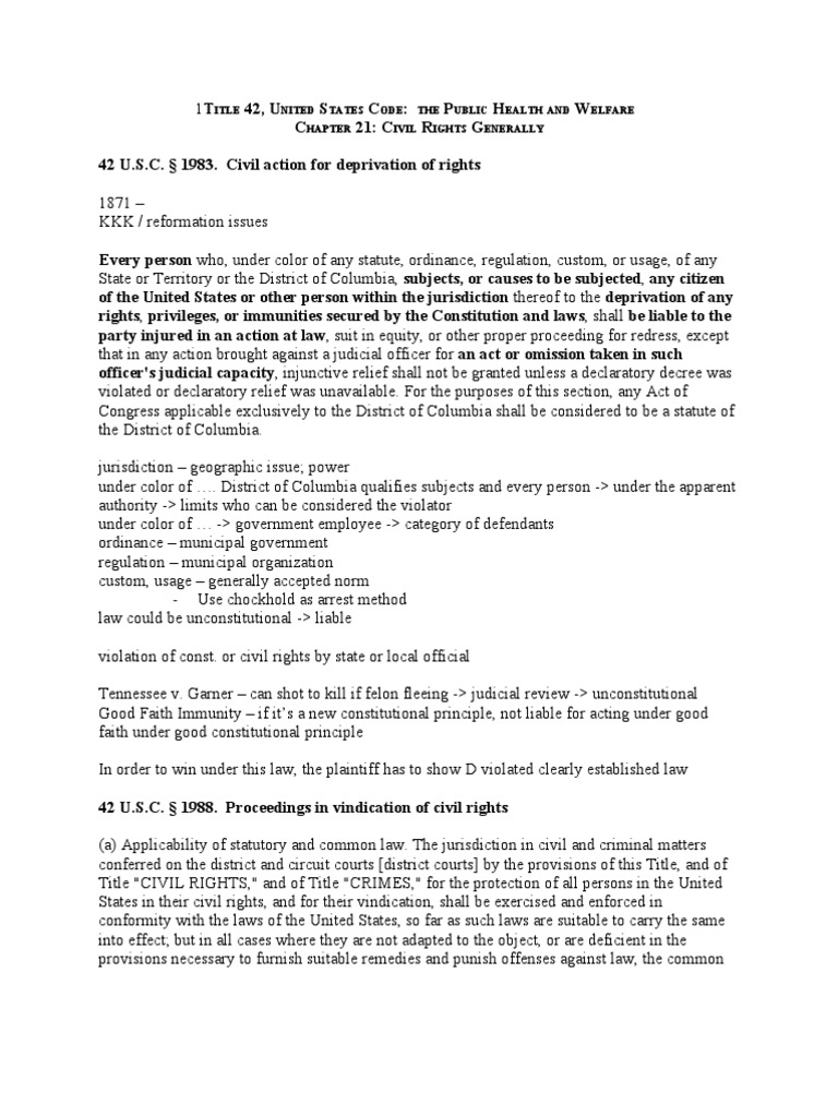 42 Usc 1983-1988 | PDF | Attorney's Fee | Crime & Violence