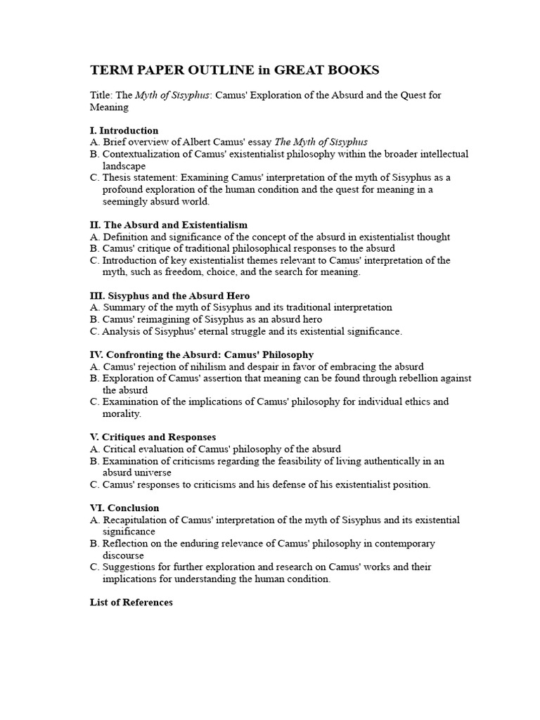 TERM PAPER OUTLINE in GREAT BOOKS | PDF | Existentialism | Albert Camus