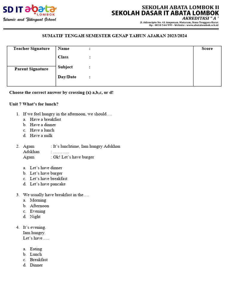 soal-pts-english-grade-2-pdf-lunch-cooking
