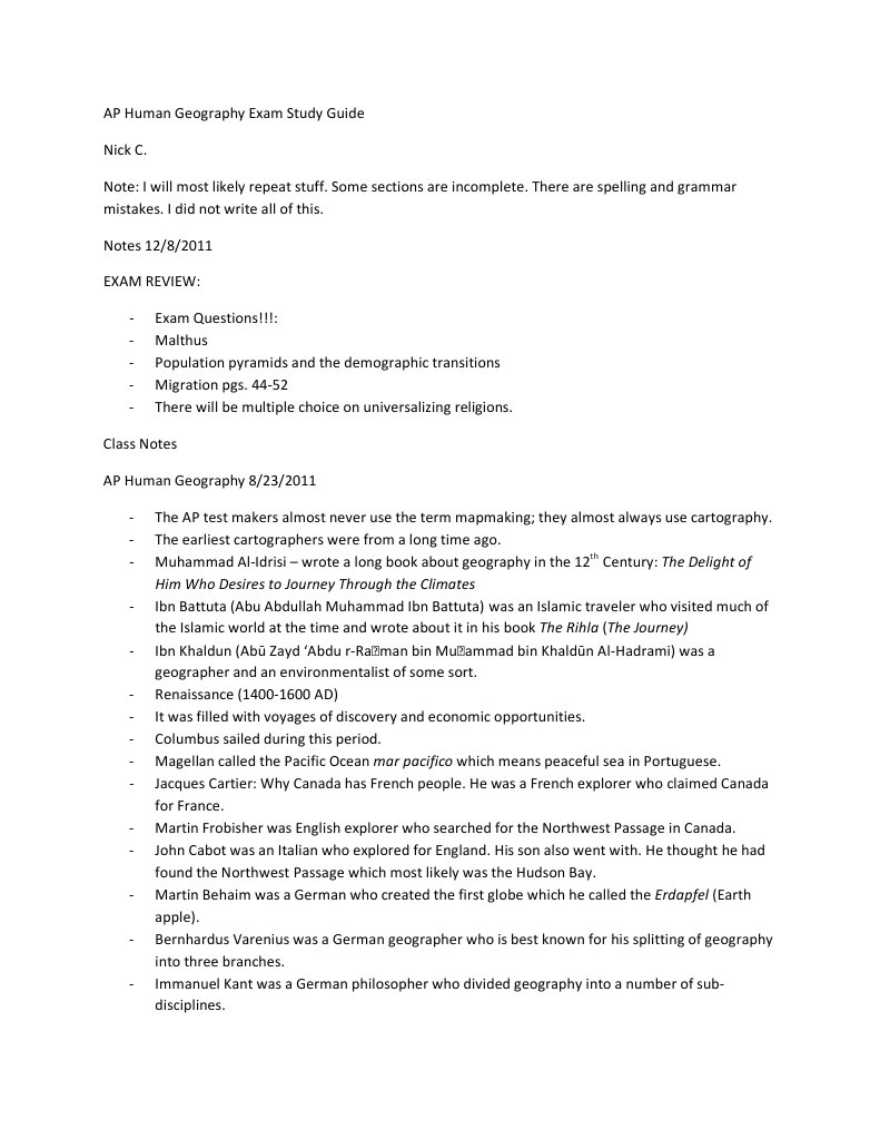 AP Human Geography Exam Study Guide PDF Geography Map
