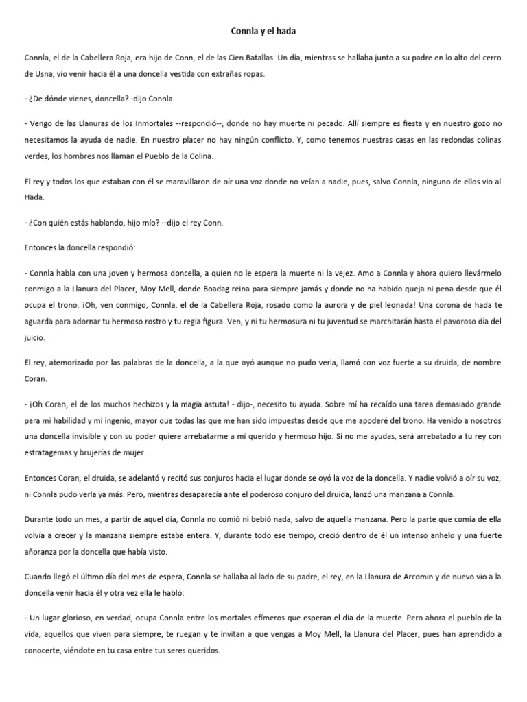 Connla y el Hada: Leyenda Irlandesa | PDF | Historia | Clásicos