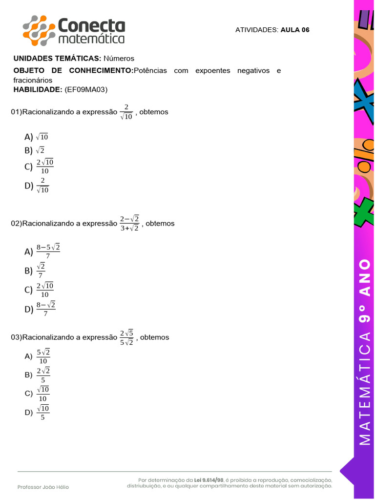 ATIVIDADE 06 - Racionalizacao de Denominaodres | PDF