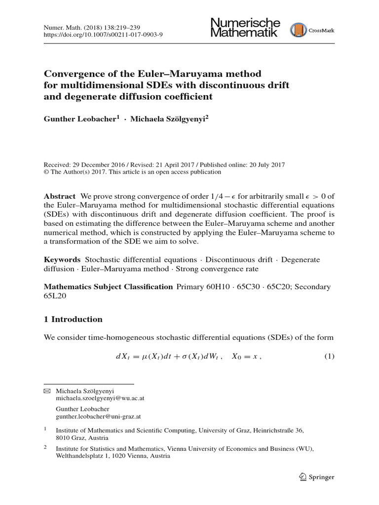 Convergence of Euler–Maruyama Method | PDF | Stochastic Differential ...