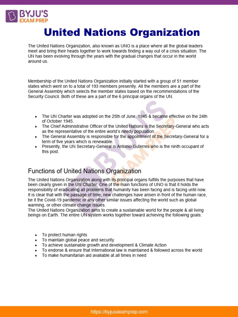 Overview of the United Nations Organization | PDF | United Nations ...