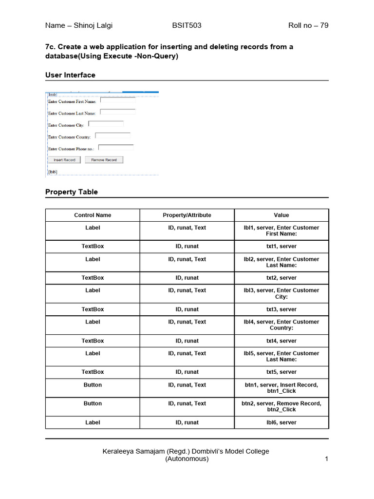 7c. Create A Web Application For Inserting and Deleting Records From A ...