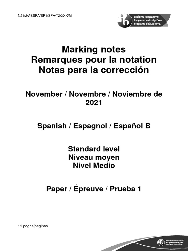 Spanish - B - Paper - 1 - SL - Markscheme - Spanish 2 | PDF | Oración ...