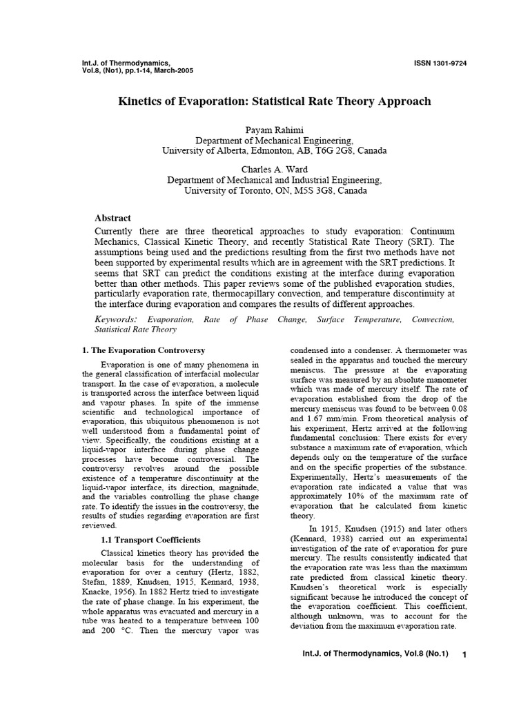 Kinetics of Evaporation - Statistical Rate Theory Approach (#76683 ...