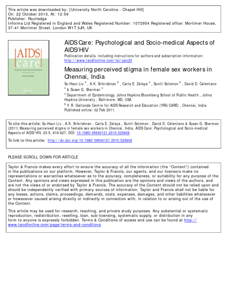 Stigma Measurement in Chennai Sex Workers | PDF | Factor Analysis ...