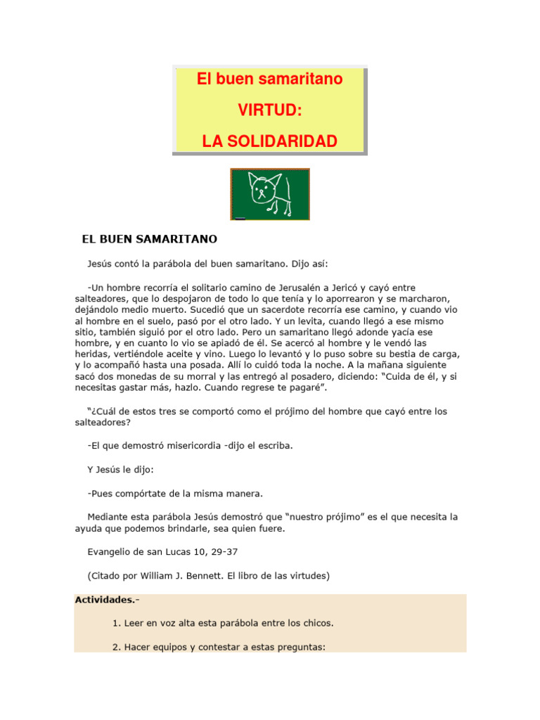 LA SOLIDARIDAD El Buen Samaritano | PDF | Religión y espiritualidad