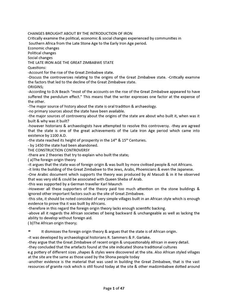 Zimbabwean history detailed notes by dylan simphiwe ncube pdf