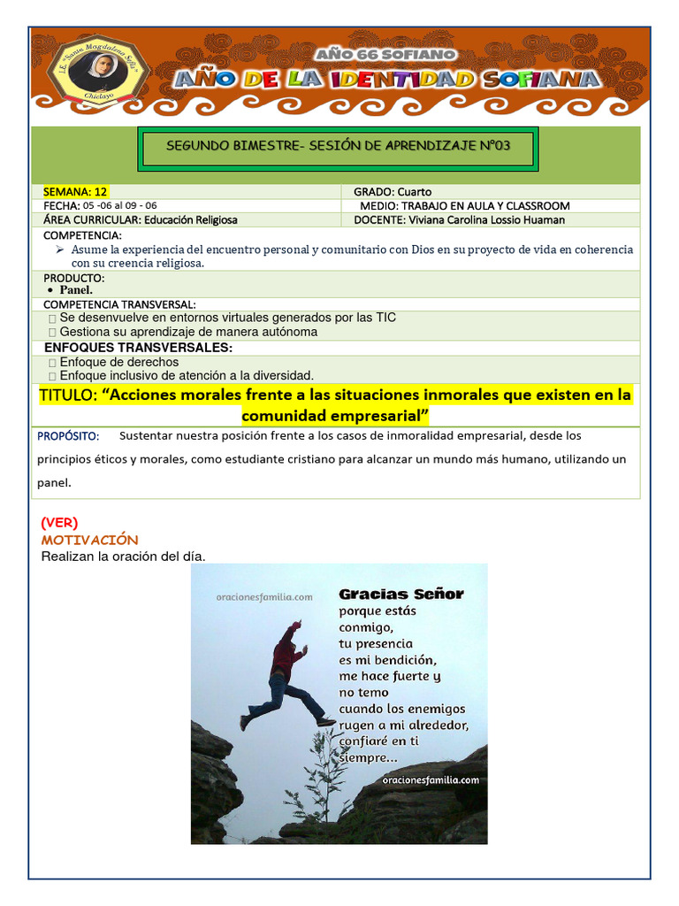 Semana 12 - Acciones Morales - Cuarto Grado | PDF | Moralidad | Aprendizaje