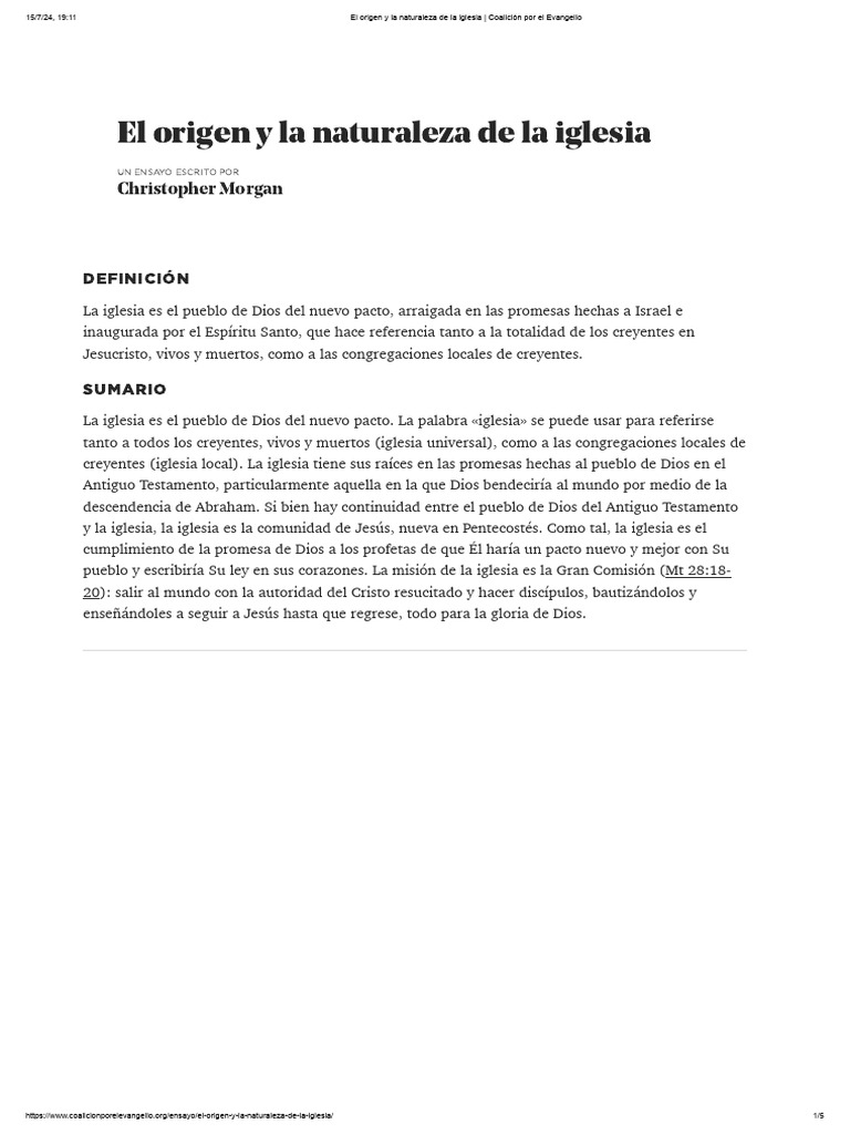 Origen y naturaleza de la iglesia cristiana | PDF | Iglesia cristiana ...