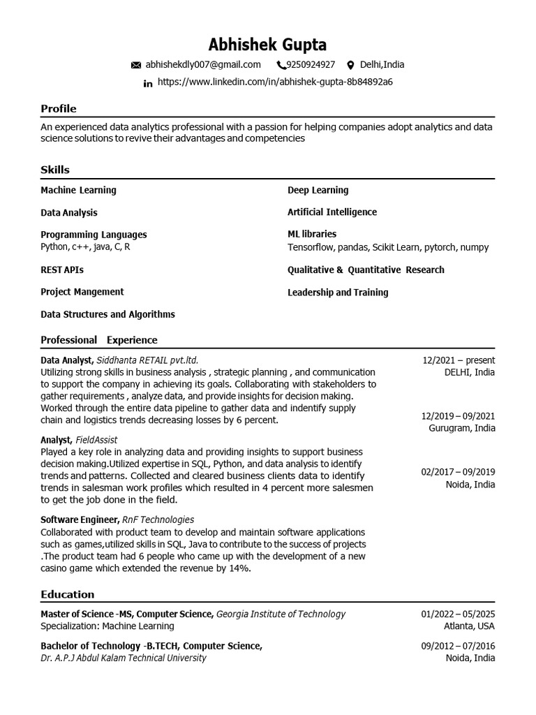 Abhishek Gupta FlowCV Resume 20231231 | PDF | Data | Artificial ...
