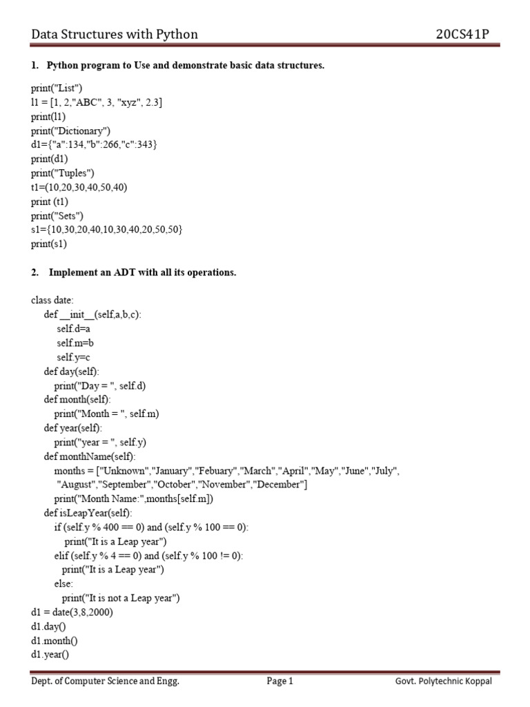 DS With Python Lab Programs Final | PDF | Computer Programming ...