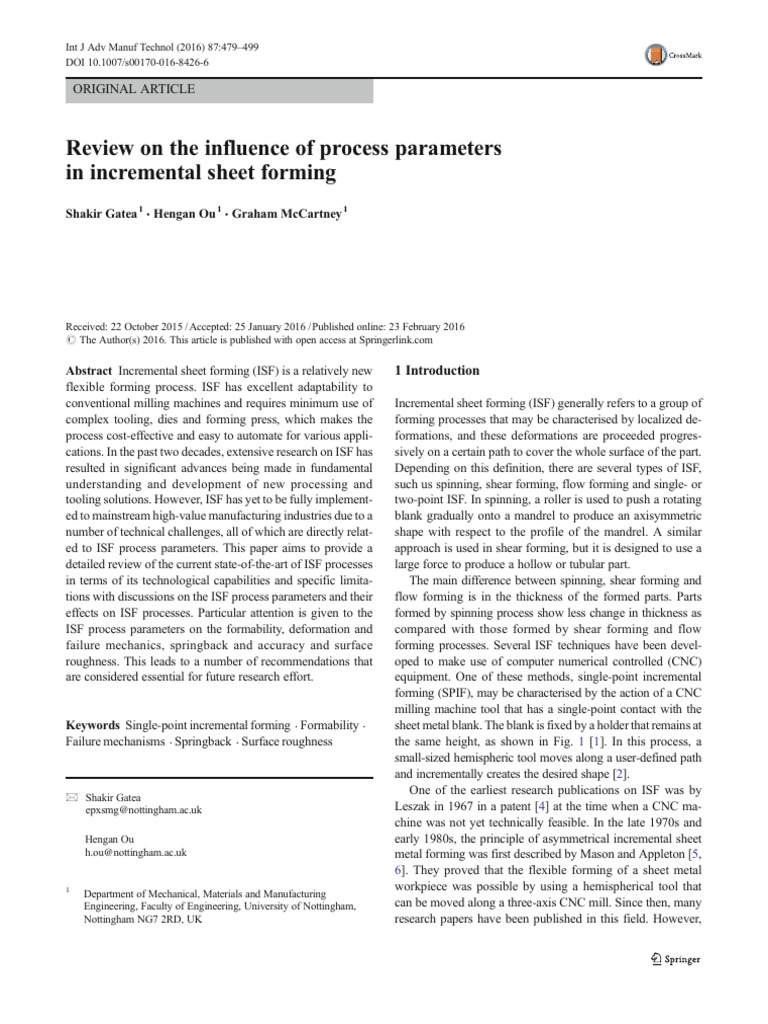 Review On The Influence of Process Parameters in Incremental Sheet ...