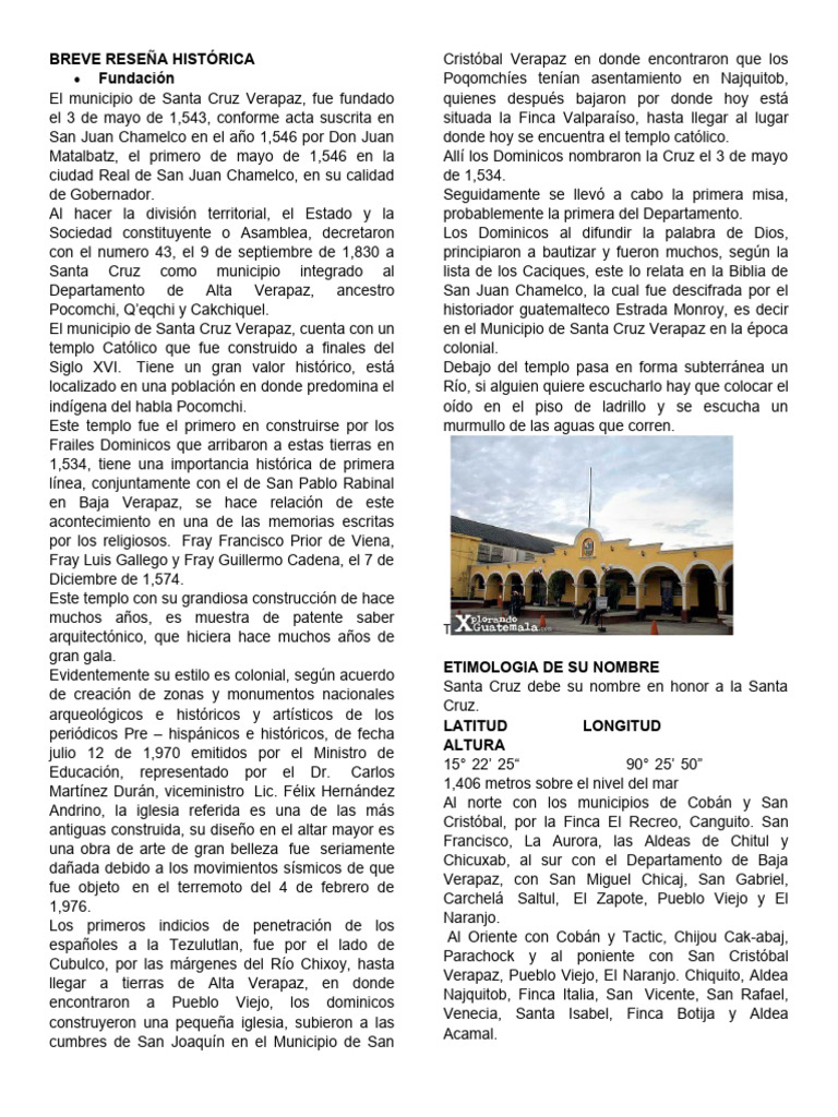 Historia y Atractivos de Santa Cruz Verapaz | PDF
